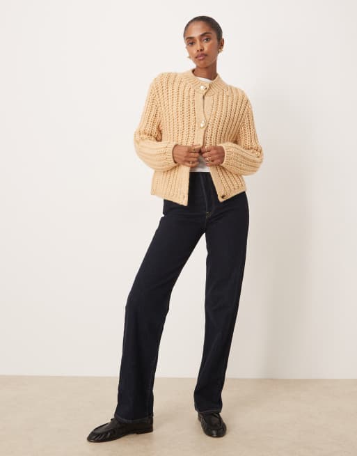 Mango chunky cardigan with statement buttons in beige, 2 of 4