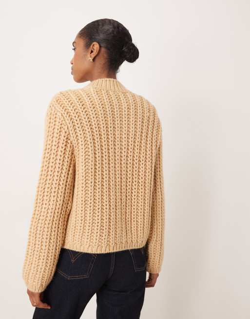 Mango chunky cardigan with statement buttons in beige ASOS