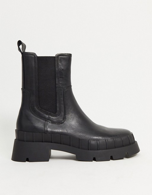 Mango chunky chelsea leather boots in black