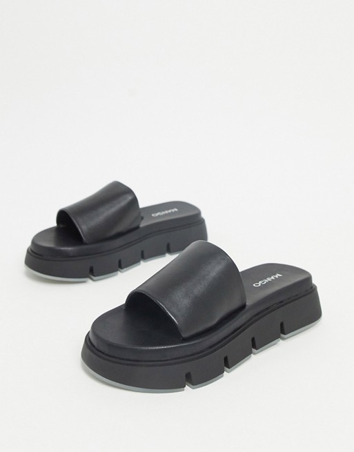 Mango chunky cleated sole slider sandal in black