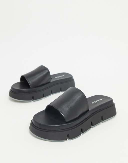 Mango chunky cleated sole slider sandal in black | ASOS