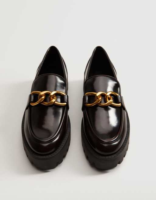 Mango chunky flat loafers with chain detail in black