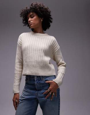 chunky ribbed round neck sweater in oatmeal-Neutral