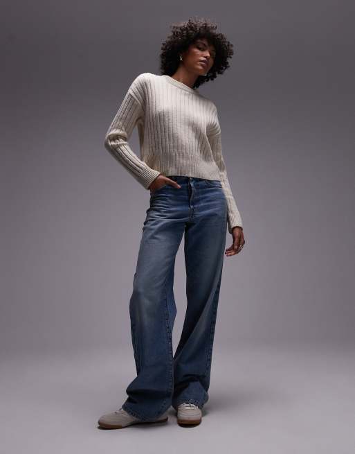 Mango chunky ribbed round neck sweater in oatmeal