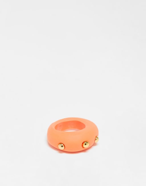 Mango - Chunky ring in oranje met kristallen details