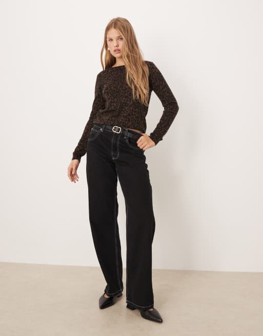 Mango – Ciemnobrązowy top w cętki z delikatnej dzianiny, 4 z 4