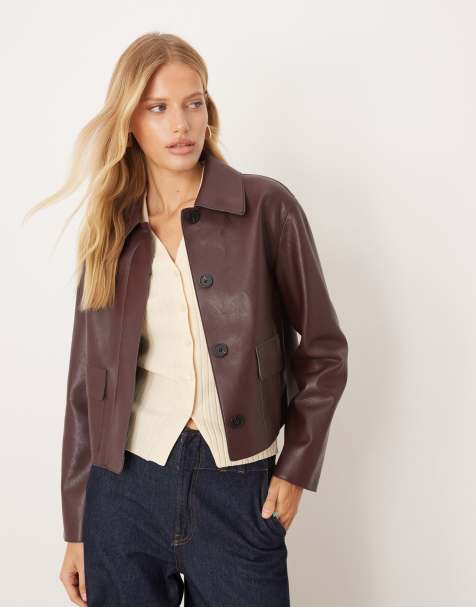 Mango faux leather jacket in dark red