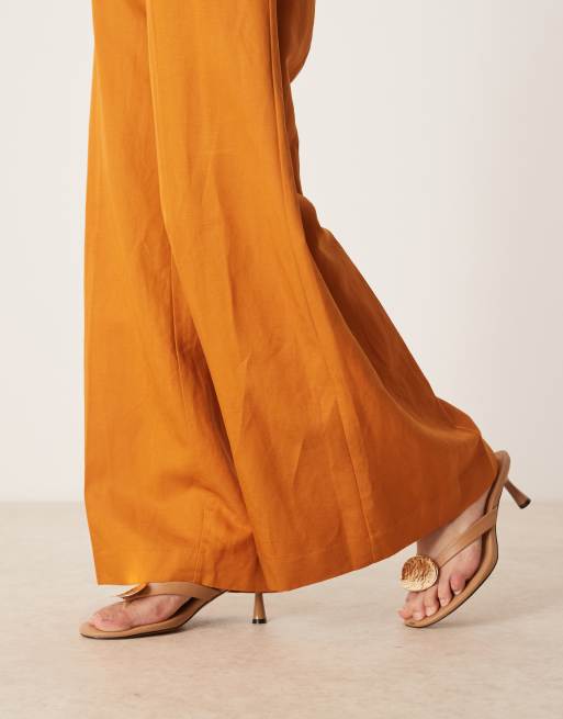 Mango – Ciemnopomarańczowy kombinezon z dekoltem bandeau z domieszką lnu, 4 z 4
