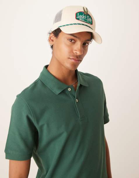 Mango jersey revere collar polo in dark green