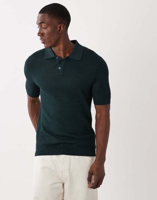 Mango – Ciemnozielona koszulka polo z prążkowanej dzianiny, 2 z 5