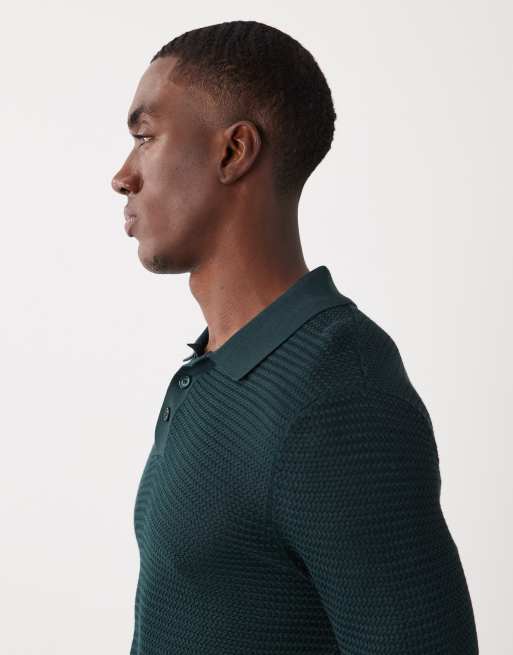 Mango – Ciemnozielona koszulka polo z prążkowanej dzianiny, 5 z 5