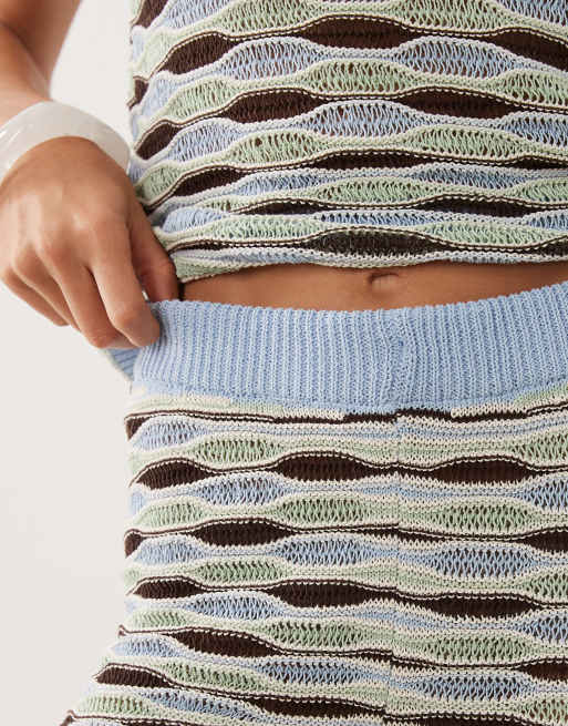 Mango - Cies - Gebreide gestreepte short in blauw, deel van co-ord set, 4 van 5