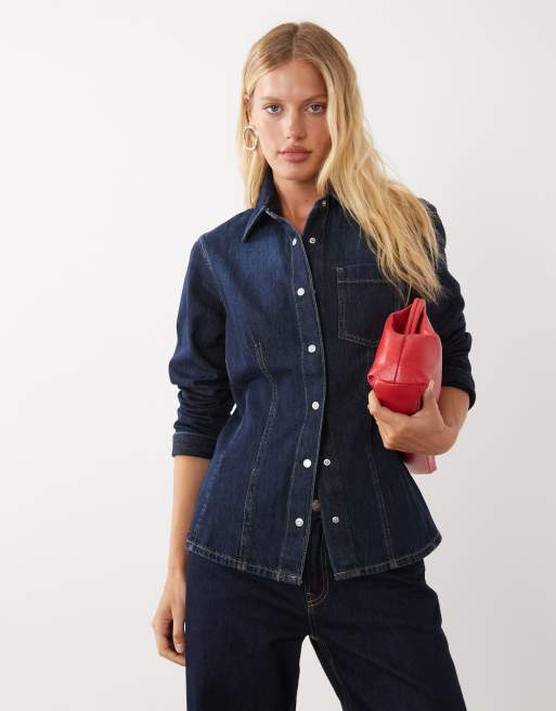 Mango cinched waist denim shirt in indigo , 2 of 4