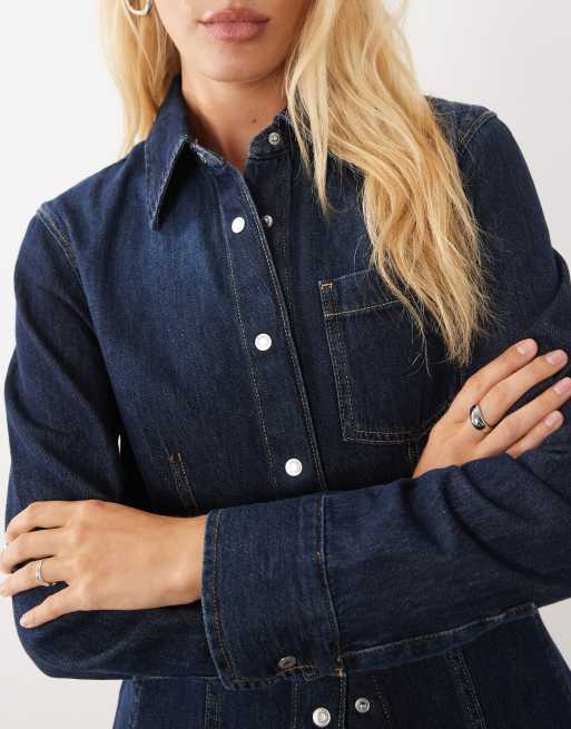 Mango cinched waist denim shirt in indigo , 3 of 4