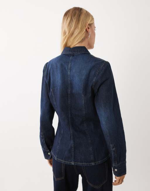 Mango cinched waist denim shirt in indigo , 4 of 4