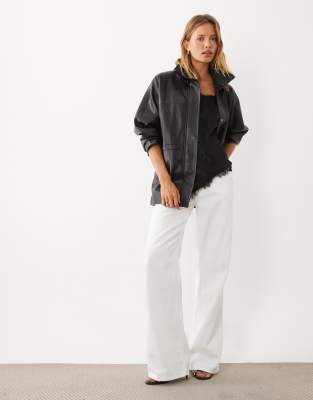 Mango Cinched Waist Faux Leather Jacket In Black