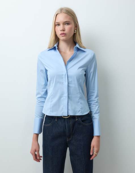 Mango cinched waist shirt in sky blue - view 1