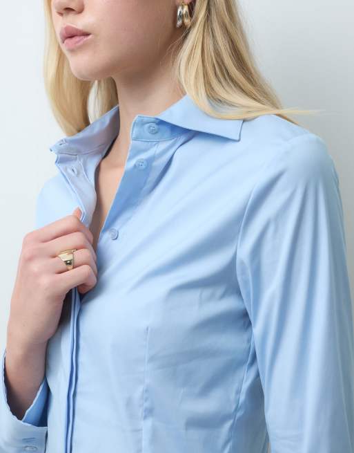 Mango cinched waist shirt in sky blue, 2 of 4