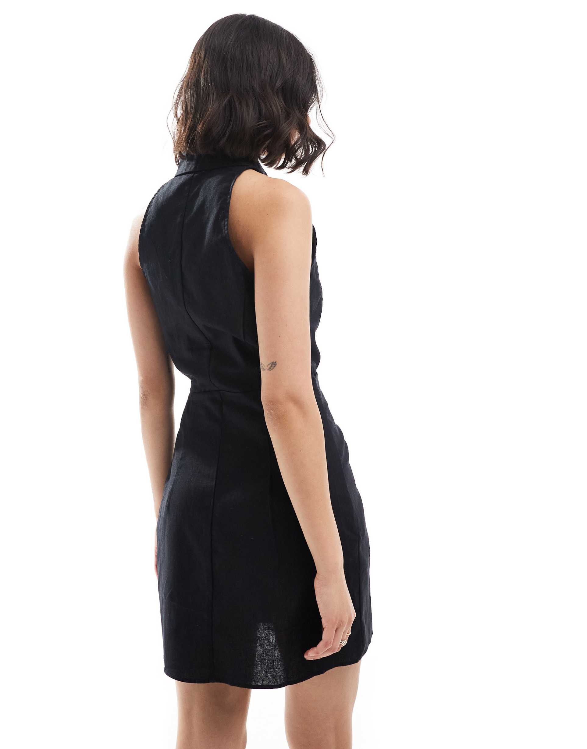 mango cinched waist sleeveless mini dress in black