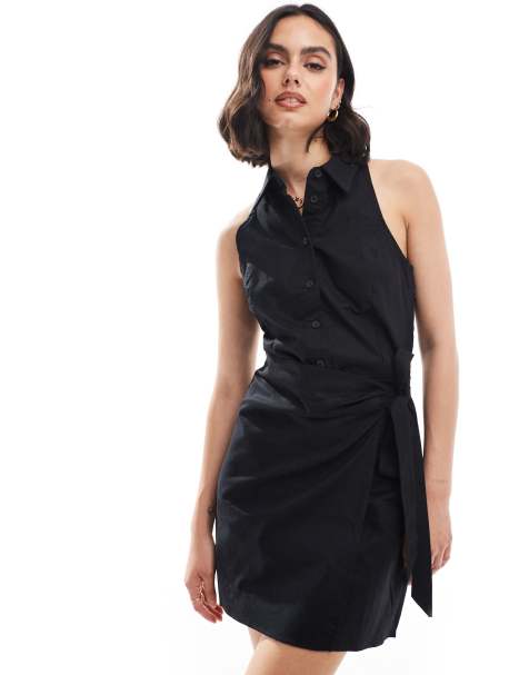 Mango cinched waist sleevess mini dress in black - view 1