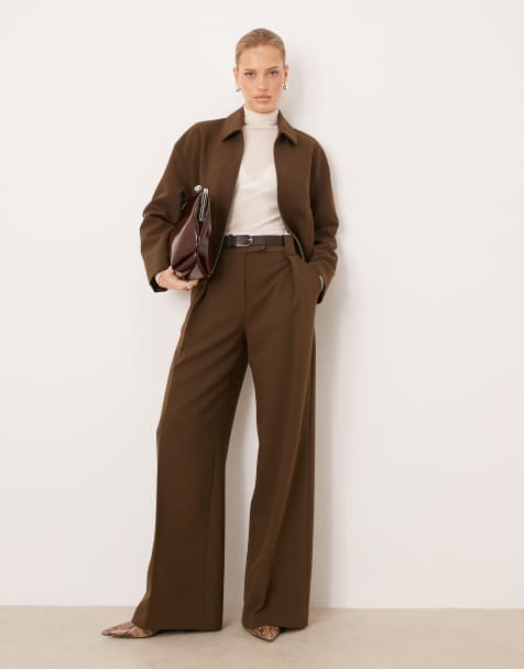 Mango Cintu tailored baggy trouser co-ord in khaki - view 1