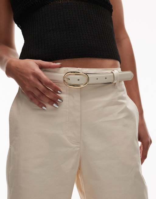 Mango - Cintura classica color crema con fibbia ovale oro