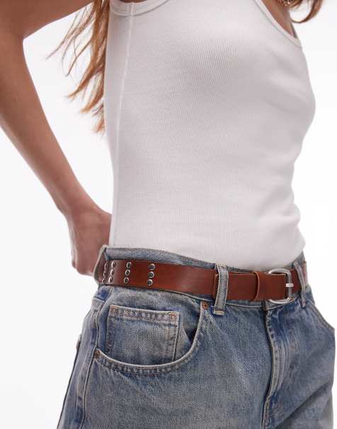Mango - Cintura in pelle marrone con borchie - view 1