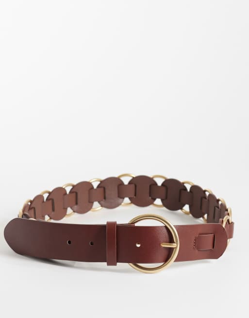 Mango - Cintura marrone con dettagli oro ad anello