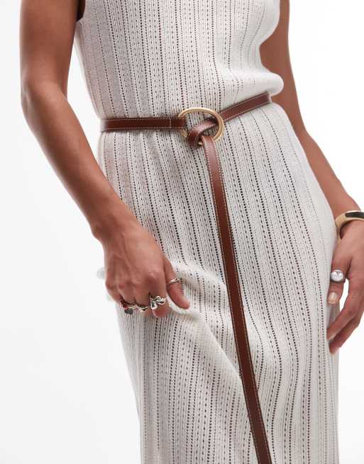 Mango - Cintura marrone con dettaglio ad anello oro