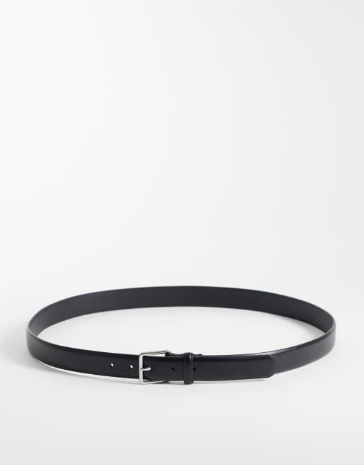 Mango - Cintura sottile in pelle nera con dettagli in metallo argentato
