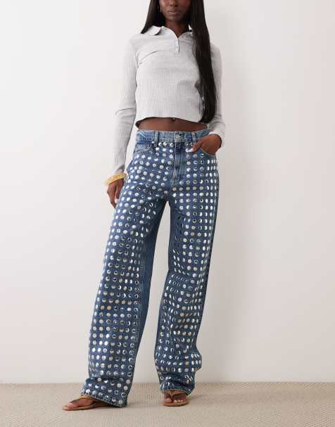 Mango – Circle – Gerade geschnittene Jeans aus 100% Baumwolle in Mittelblau mit Scheibendetails - view 1