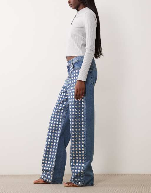 Mango - Circle - Jeans dritti in 100% cotone blu medio con dischi, 3 di 5