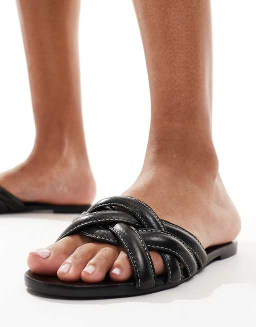 Mango Claquettes en cuir Noir ASOS