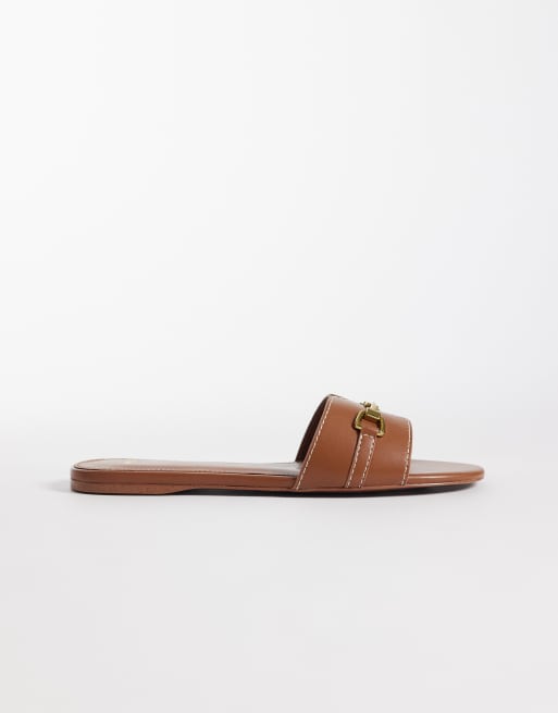Mango - Claquettes en similicuir à détail boucle - Marron moyen, 2 de 4