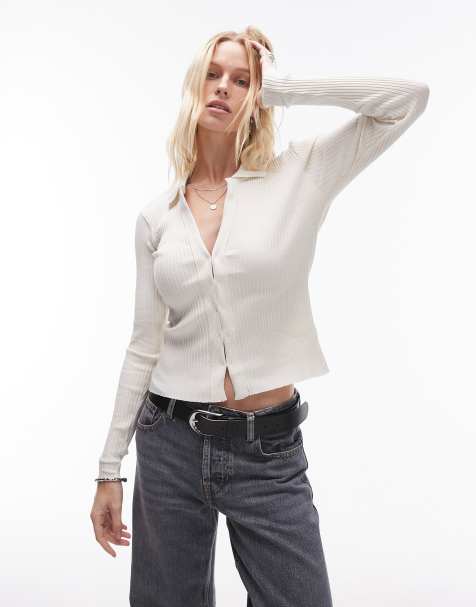 Mango clasp detail deep v-neck jumper in white - view 1