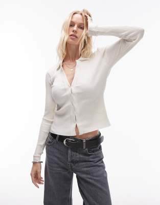 MANGO CLASP DETAIL DEEP V-NECK SWEATER IN WHITE