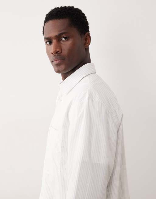 Mango classic 100% cotton striped shirt in white, 4 of 5
