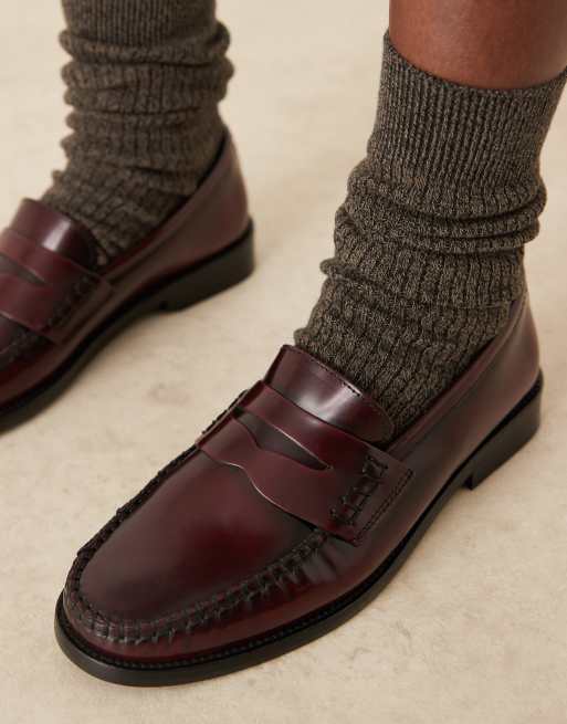 Mango classic 100% leather loafers in vintage look cherry red | ASOS