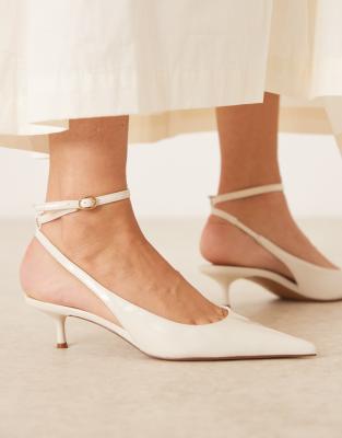 Mango Classic Ankle Strap Kitten Heels In Neutral