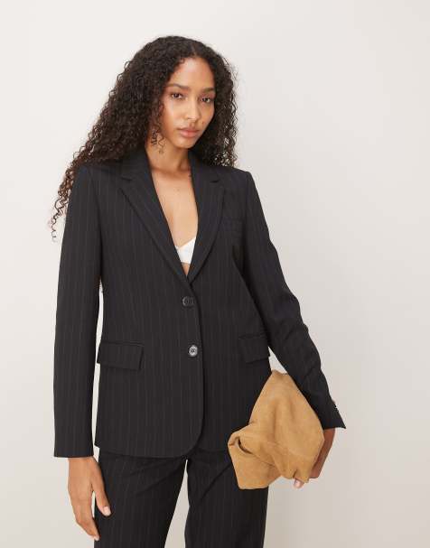 Mango classic blazer co-ord in navy pinstripe - view 1