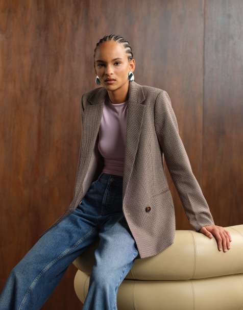 Mango classic blazer in brown check - view 1