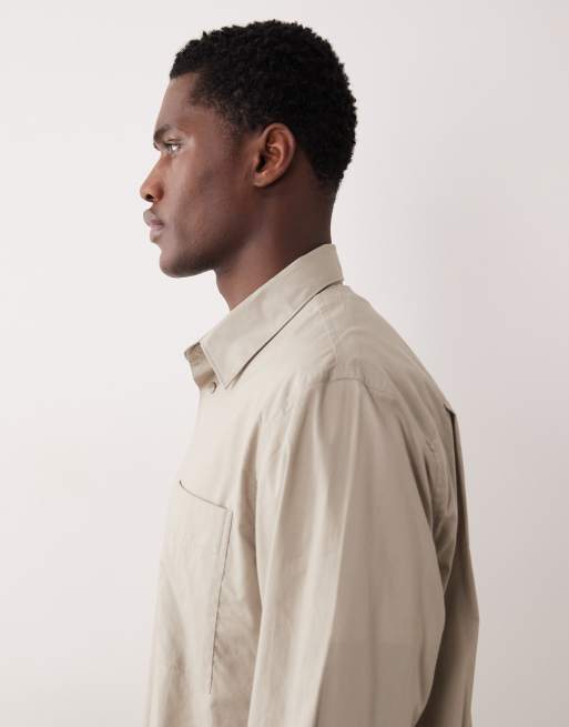 MANGO MAN - 100% cotton relaxed-fit shirt Beige - M - MAN