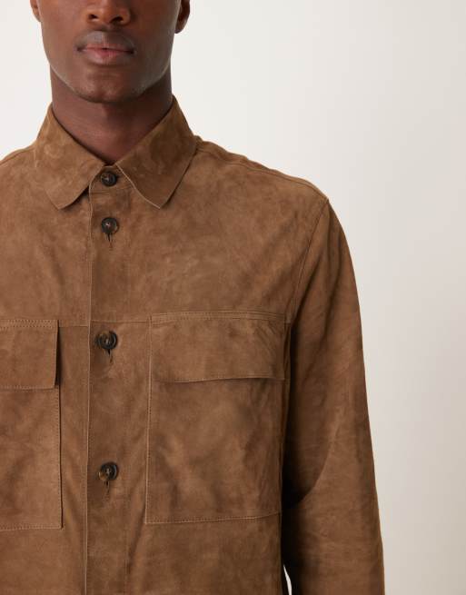 Mango classic collar button down suede jacket in brown ASOS