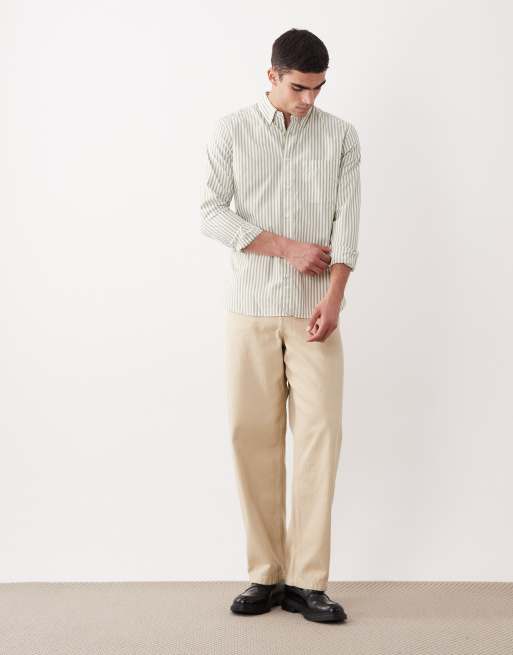 Mango classic cotton striped shirt in green, 2 of 5