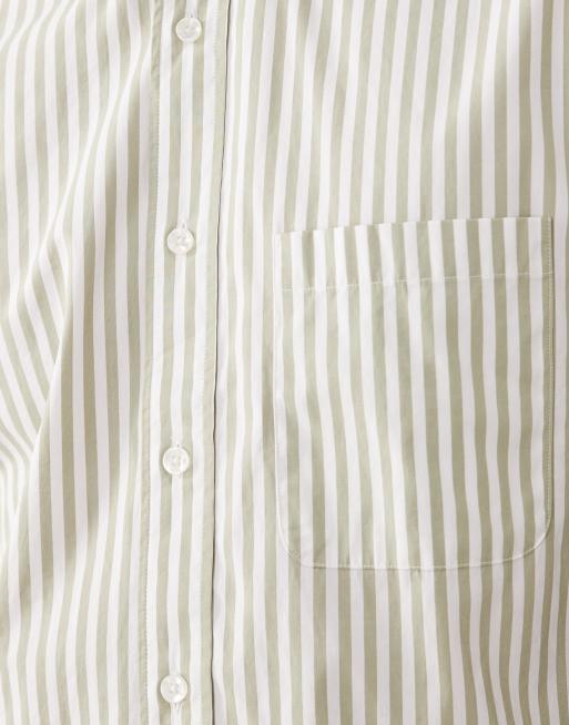 Mango classic cotton striped shirt in green, 3 of 5