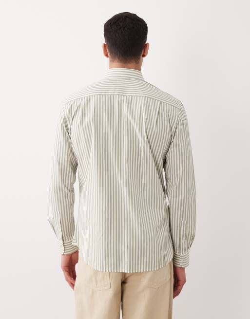 Mango classic cotton striped shirt in green, 4 of 5