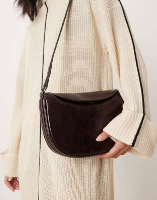 Mango Oval Flap Faux Leather Crossbody Bag In Brown