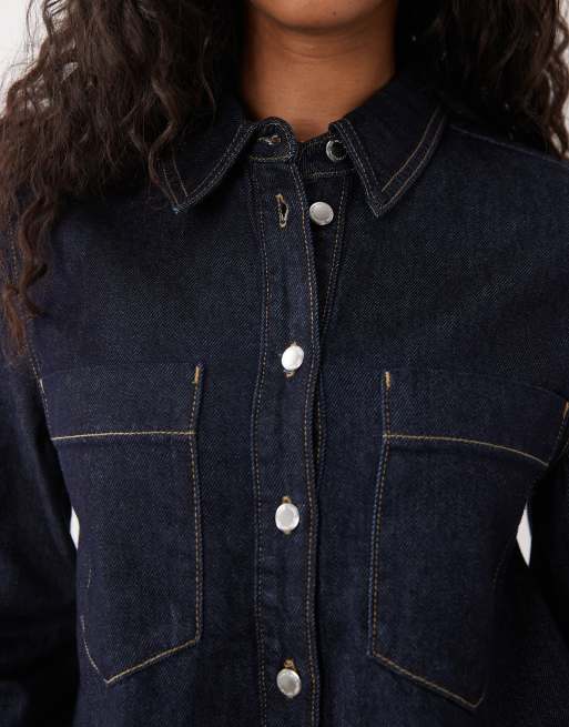 Mango classic denim shirt in indigo, 3 of 4