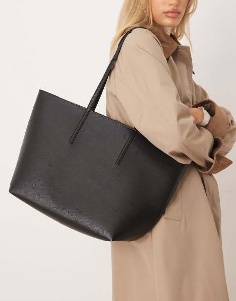 Mango classic faux leather tote bag in black - view 1