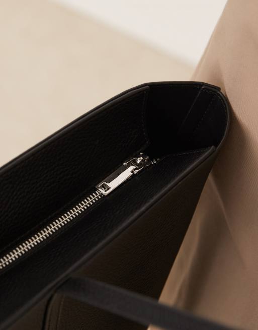 Mango classic faux leather tote bag in black, 2 of 4